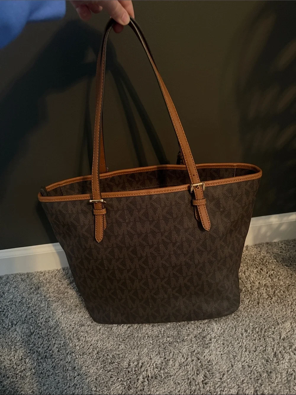 Michael Kors Dark Brown Monogram Jet Set Tote with Snap Front Card Holders - Picture 3 of 7